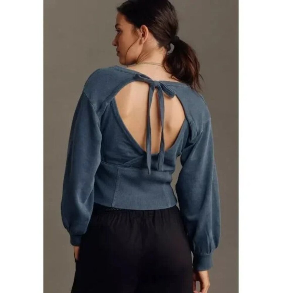 Pilcro Anthropologie Long-Sleeve Cropped Sweatshirt Blouse Cotton Top S 273077 - Picture 3 of 7
